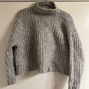Aerie Light Gray Cable Knit Turtleneck Sweater